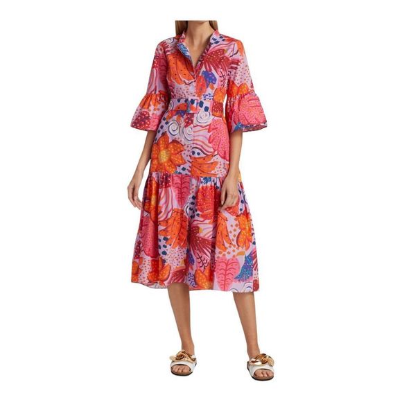 Farm Rio Botanical Print Belted Midi Dress Size Medium NWT - Picture 3 of 9